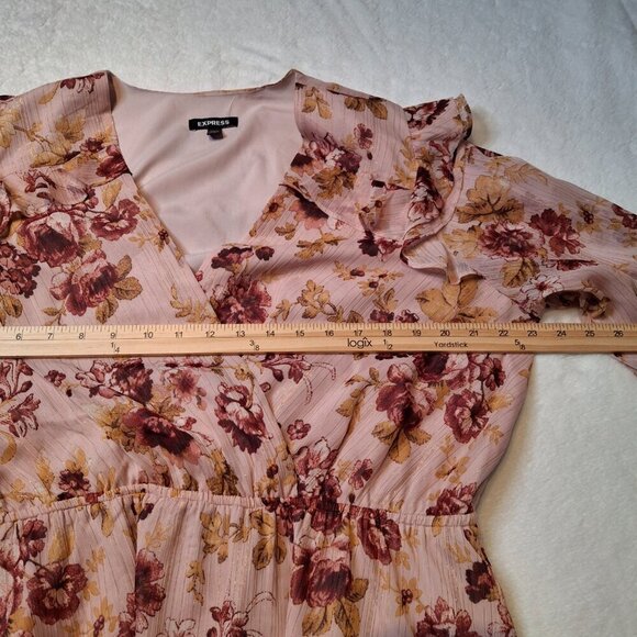 Express Floral Faux Wrap Blouse Sz XL Balloon Sleeve Whimsigoth Cottagecore - Picture 13 of 16